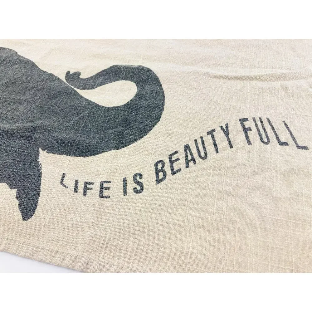 SUGARBOO DESIGNS Natural Cotton Tea Towel Elephant Tan Life Beautiful Wall Hangi